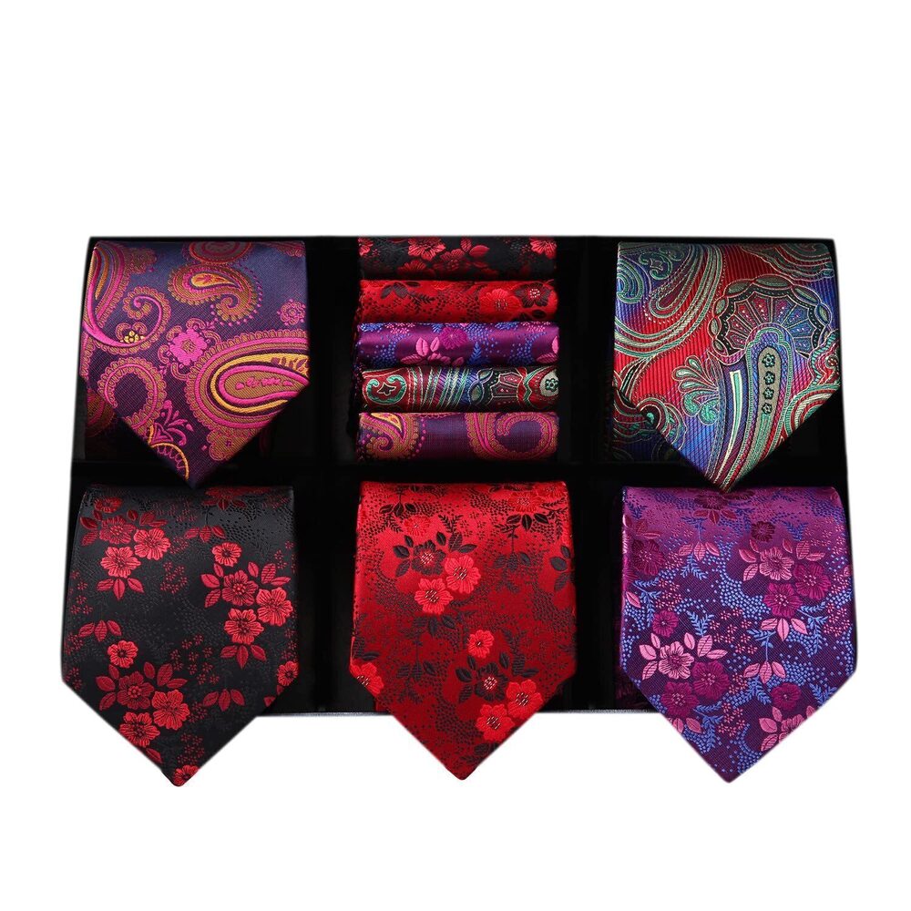 6869 Necktie Collections, Lot 5 PCS Classic Silk Tie Set Necktie & Pocket
